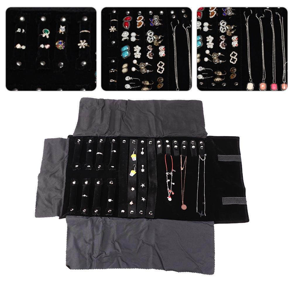 Salmue Jewelry Roll, Black, Portable, 2 Drawers, 1 Compartment, Rectangular, Minimalist, Wedding, Anniversary, Rings, Earrings, Travel
