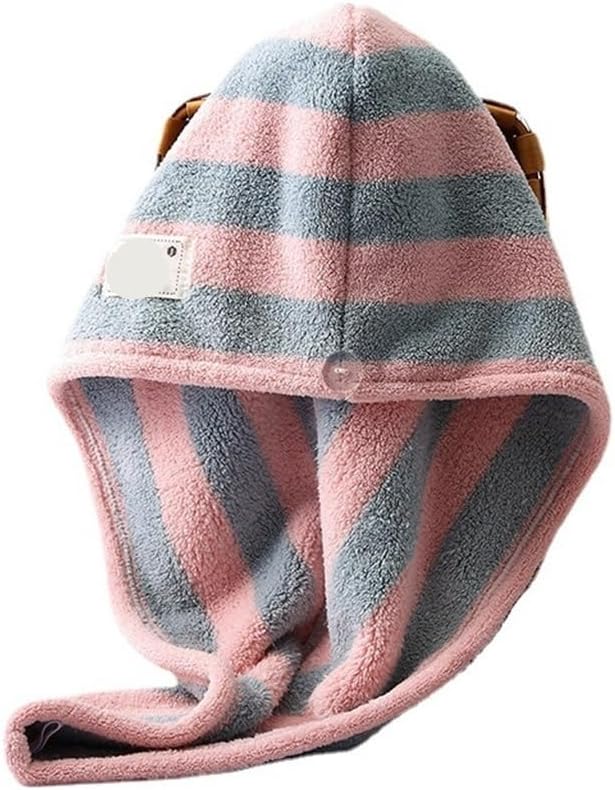 Ladies Coral Fleece Hair Drying Cap Absorbent Striped Towel Bathroom Towel Bath Towel Microfiber Home
