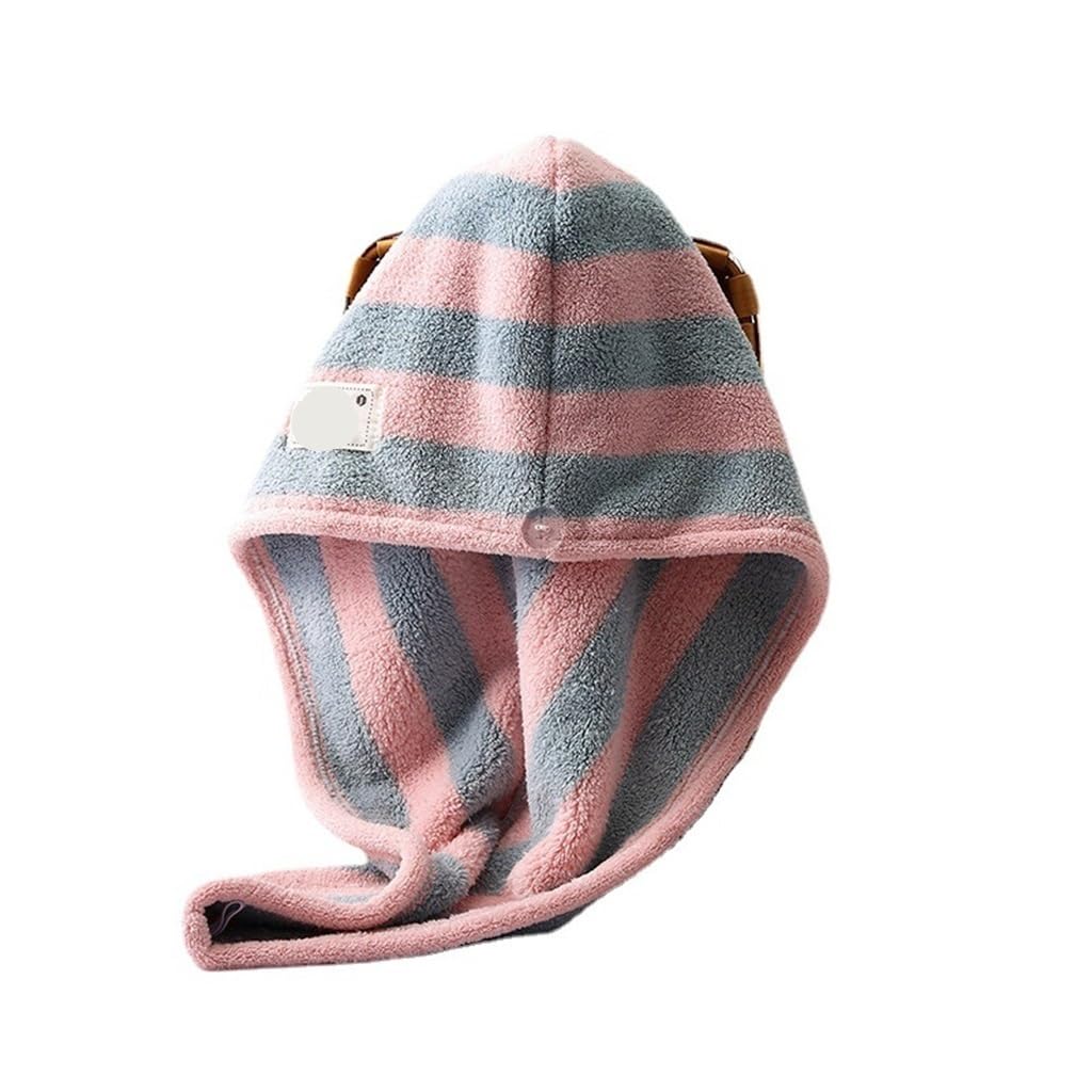 Ladies Coral Fleece Hair Drying Cap Absorbent Striped Towel Bathroom Bath Microfiber Home
