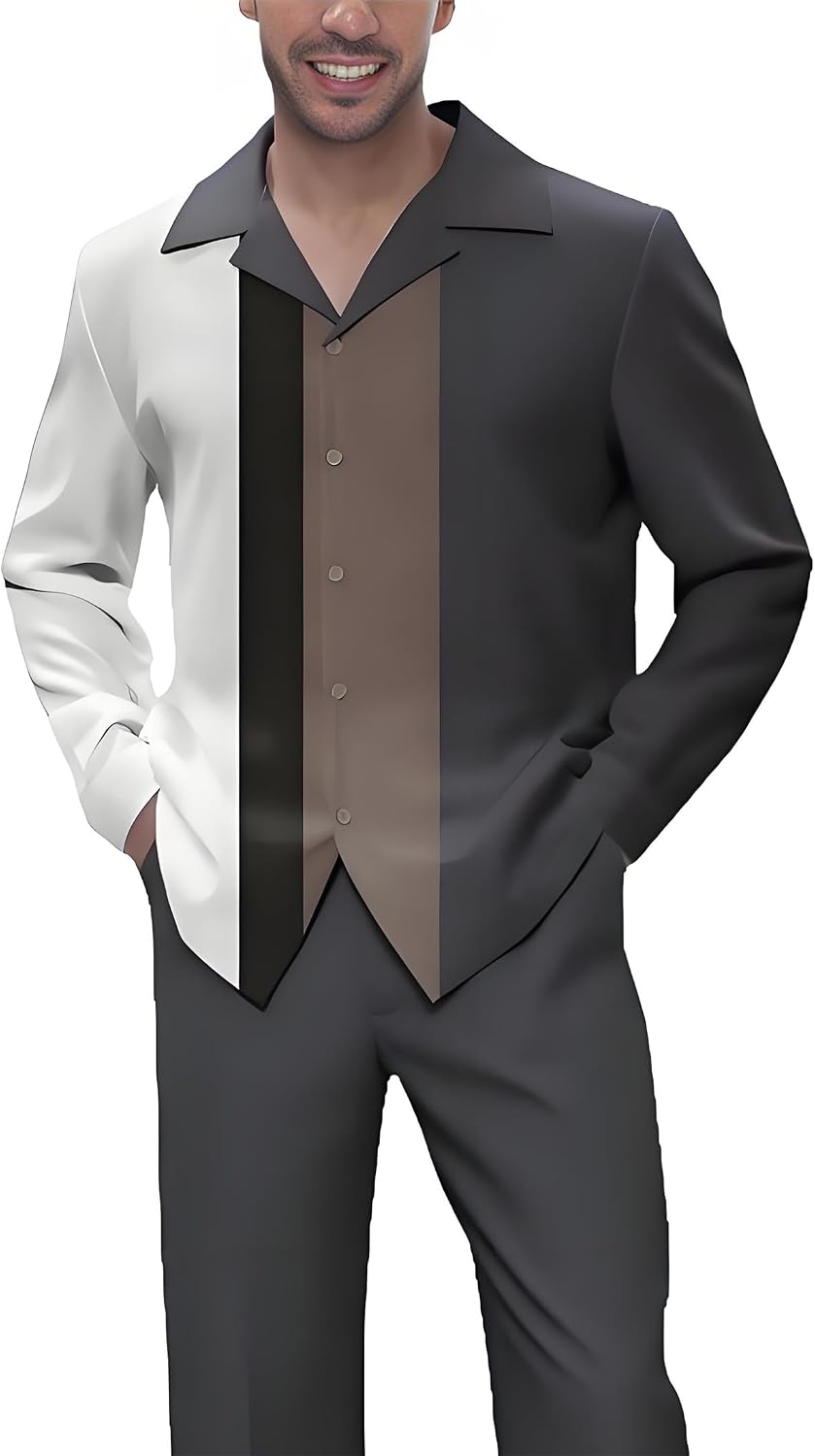 Men's Fashion 2 Piece Dress Shirts Suits Long Sleeve Big Men Leisure Sets Formal Pants Sets S-5XL