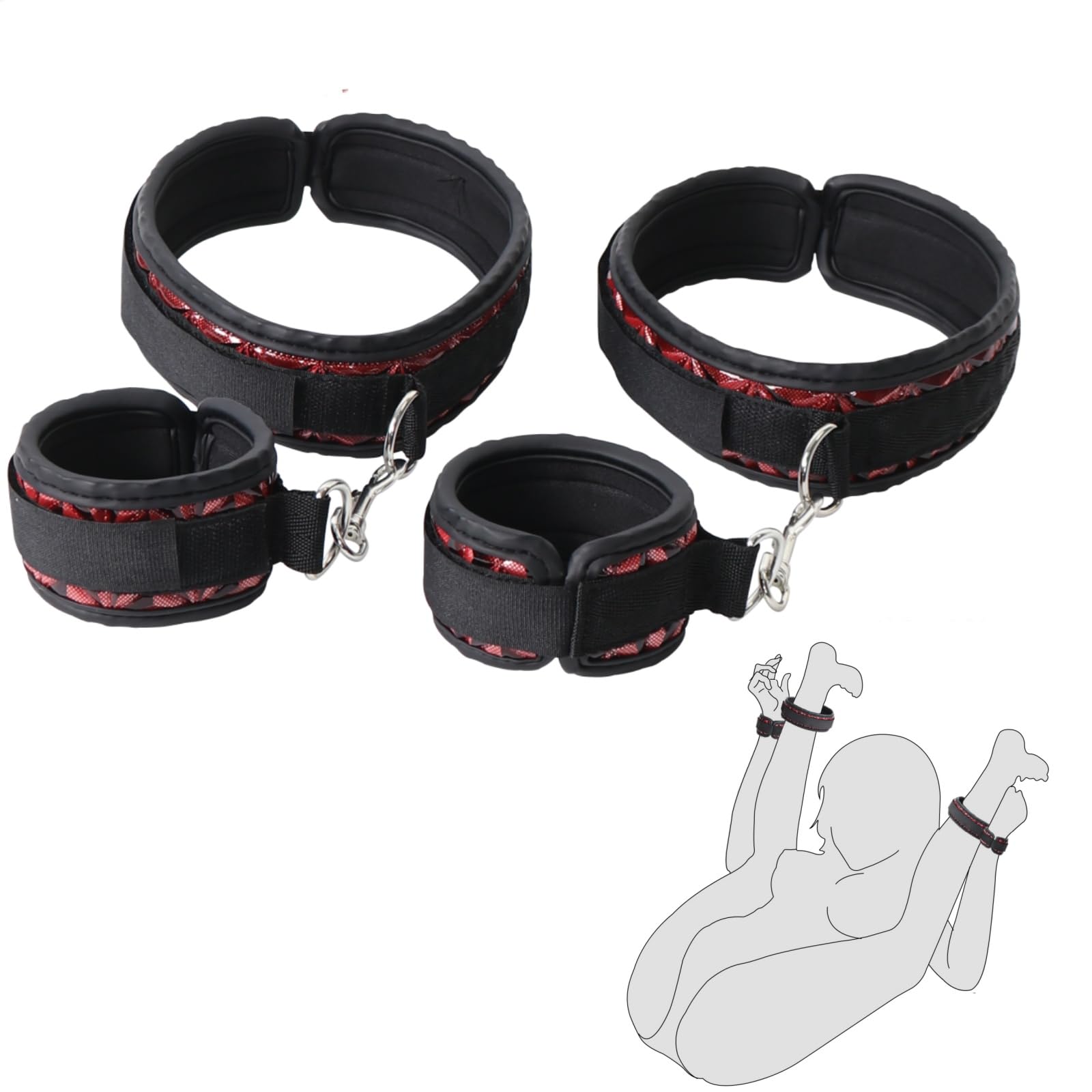 BDSM Restraints Wrist & Thigh Cuffs Sex Bondage, SM Adult Toys for Women with Adjustable Leg Straps Handcuffs for Couple Beginner, Soft Padding Bondage Gear & Accessories Sex Toys