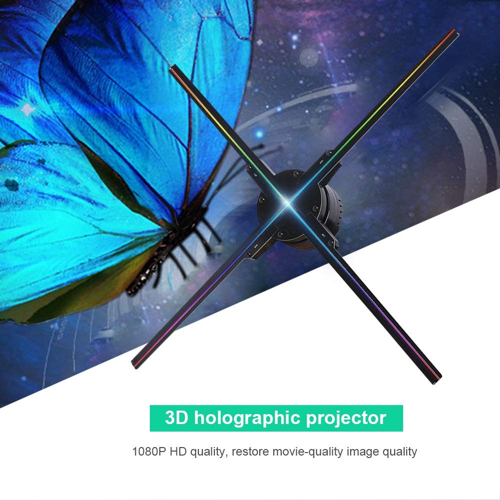 Holograficzny projektor LED, projektor 3D Projection Display Device 1080P WiFi 3D LED Fan Reklama z kartą TF 16GB, kąt widzenia dla biznesu, sklepu, baru, sklepu. (EU)