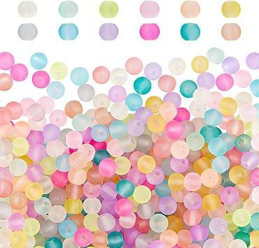 About 500Pcs Transparent Frosted Glass Beads Mixed Color Beads Colorful Glitter Round Glass Spacer for Women DIY Jewellery Necklaces Bracelets Making Gifts Hole 1mm