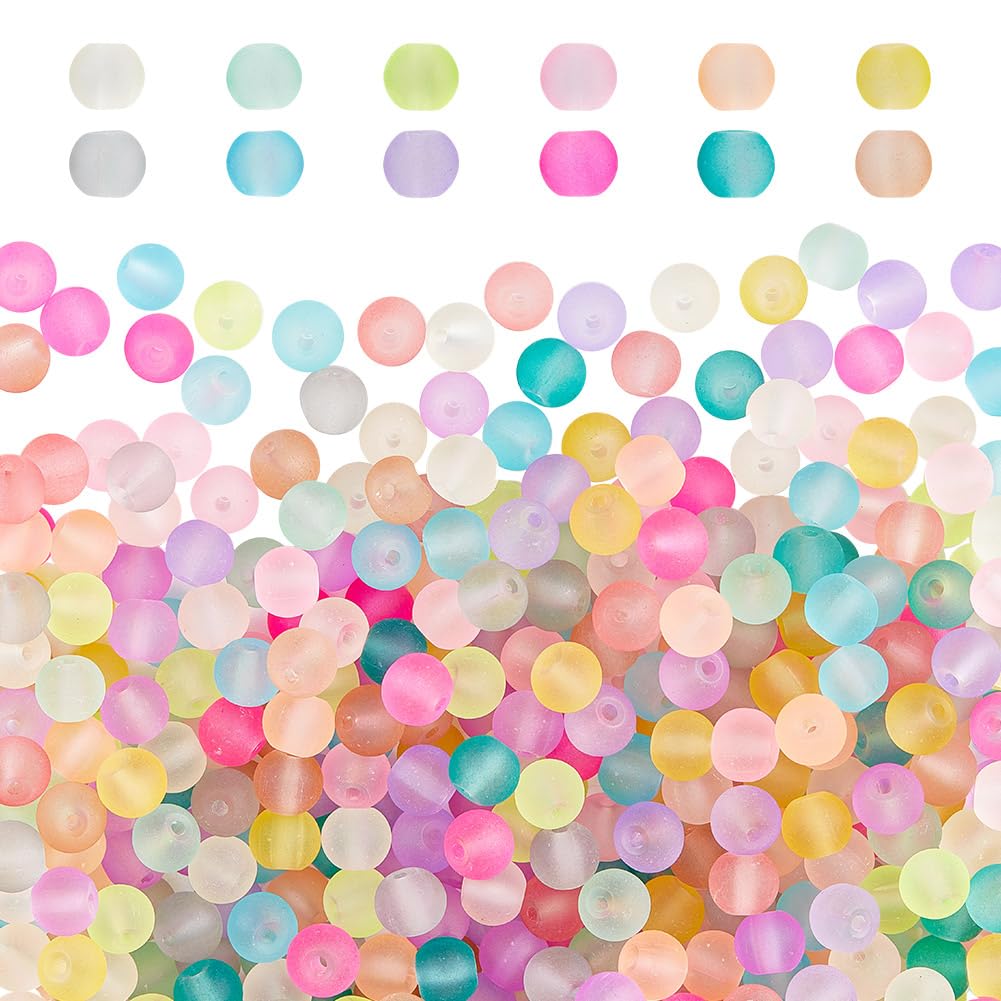 HOBBIESAY About 500pcs Frosted Glass Bead 6mm Random Color Bead Colorful Matte Round Glass Spacer Bead for Women DIY Jewellery Necklaces Bracelets Making Hole: 1mm