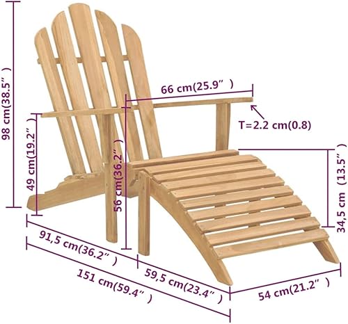 Miniatura 2 de Set of 2 Adirondack Chairs Solid Teak Wood Folding Outdoor Chairs with Footrest 151 x 66 x 98 cm Brown Water-Based Finish for Garden Patio Balcony
