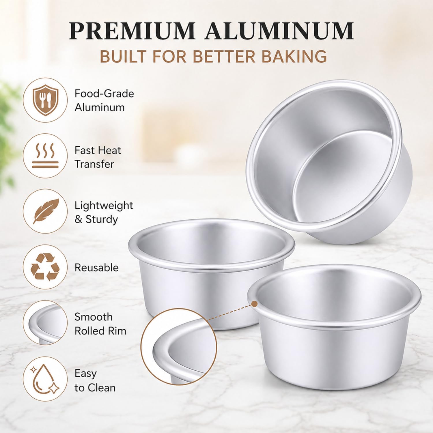 Nuenen 12 moldes redondos para tartas de aluminio redondos para hornear, sartenes para tartas y pasteles de queso, para el hogar, fiestas, suministros de horneado