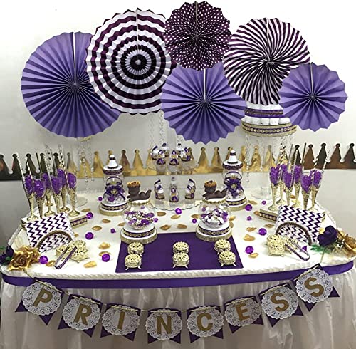 Image of 6 pcs Purple Hanging Paper Fans for Party Decoration Colorful Patterns Party Fans for Birthday Anniversary Bridal Shower Baby Shower Christmas Diwali & Wedding Decor (Pack of 6, Purple)