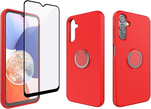 Ailiber Funda de teléfono para Samsung Galaxy A14 5G con protector de pantalla, soporte de anillo ajustable, forro antiarañazos suave, funda delgada