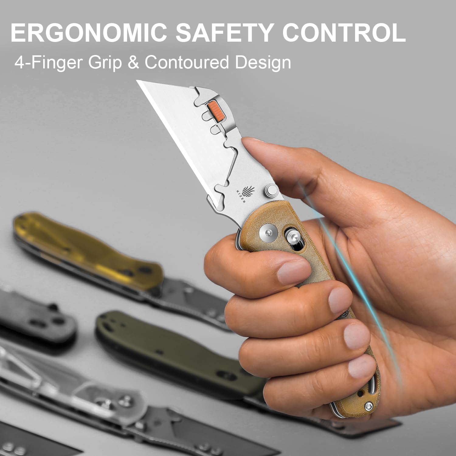 Kizer Uti BEAR 2 (Werkzeuglose Version) Klappmesser, Schnellwechsel-Teppichmesser EDC-Messer mit 5 Stück 7 cm Rasierklingen, Kupplungssperre und Taschenclip Kleine Taschenmesser V3619JA7