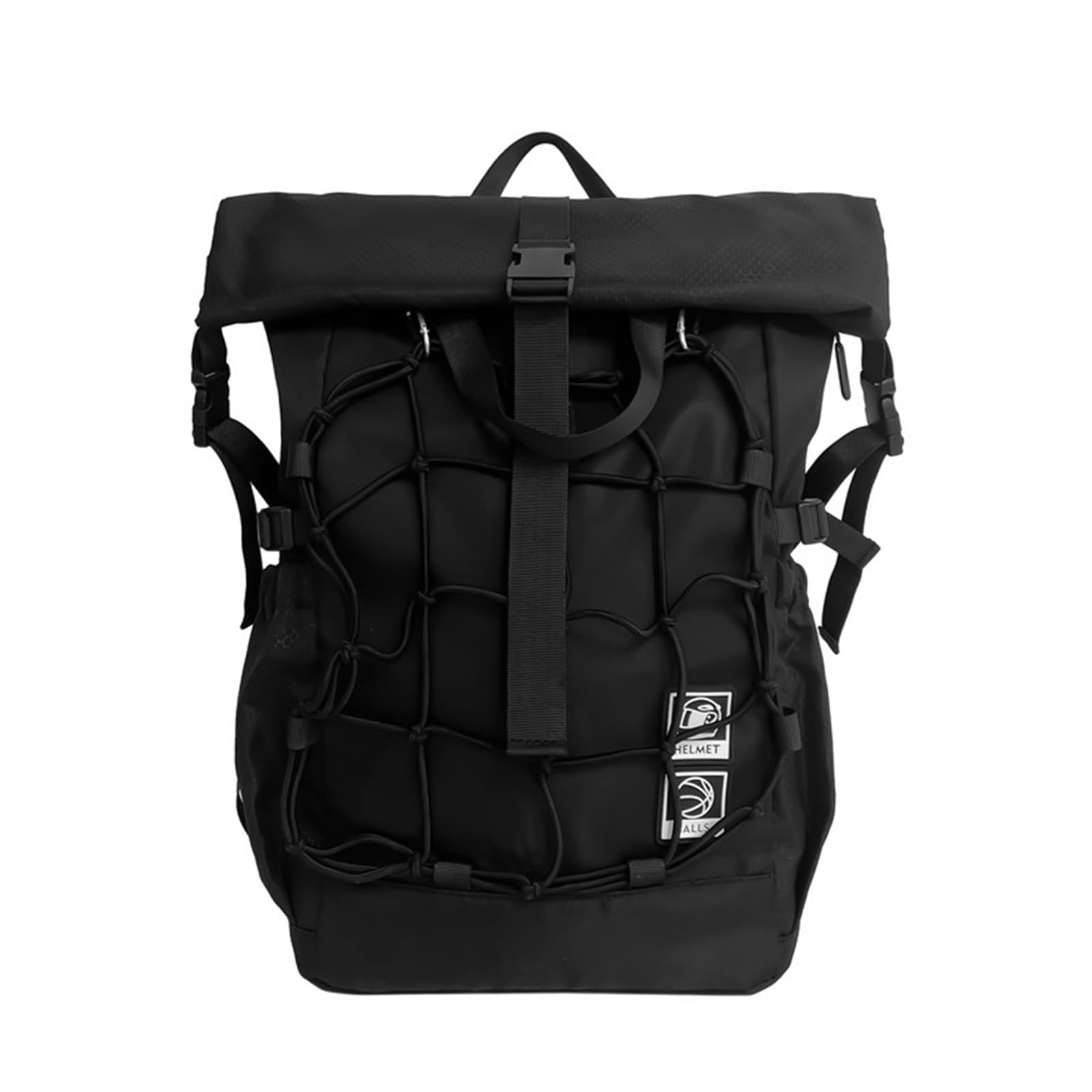 Rolltop Backpack, 30-35L, Backpacks for Cycling, Waterproof Multifunctional Organiser, 32 x 16 x 68 cm, Black, with Mesh Organiser for Cycling, Outdoor, Hiking