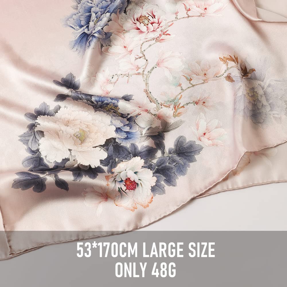 STORY OF SHANGHAI Sciarpa di 100% Seta Charmeuse da Donna Foulard a Raso con Fantasie Orientale, 56x177cm