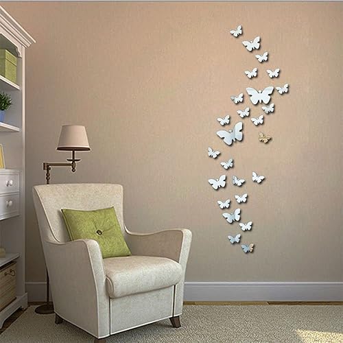 Miniatura 3 de 25 calcomanías de pared de espejo de mariposa 3D, calcomanías de pared acrílicas extraíbles para decoración de pared, decoración del hogar