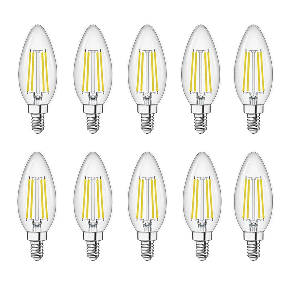 BDAYEK Led bulbs E14 C35 Candle Bulbs 6W 6500K Cool White Not Dimmable 10 Packs Small Screw Candelabra LED Filament