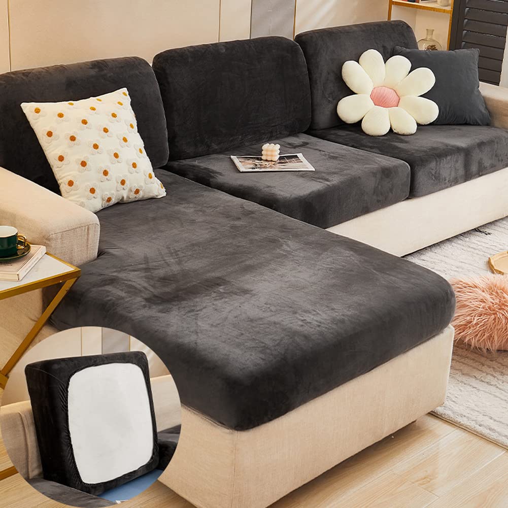 YUR Cozy Velvet Sofa Seat Cushion Cover,Luxury Soft Stretch Covers for Seat Cushion with Elastic Bottom,Scratch Resistant Pet Sofa Protector