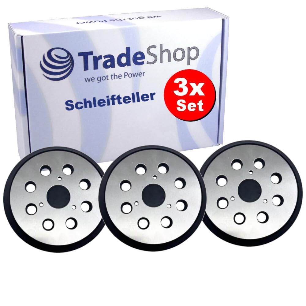 Trade-Shop Lot de 3 plateaux de ponçage 125 mm avec dos en métal compatibles avec ponceuse excentrique DeWalt DW426/K D26453/K D26451, Hitachi SV13YA SV13YB