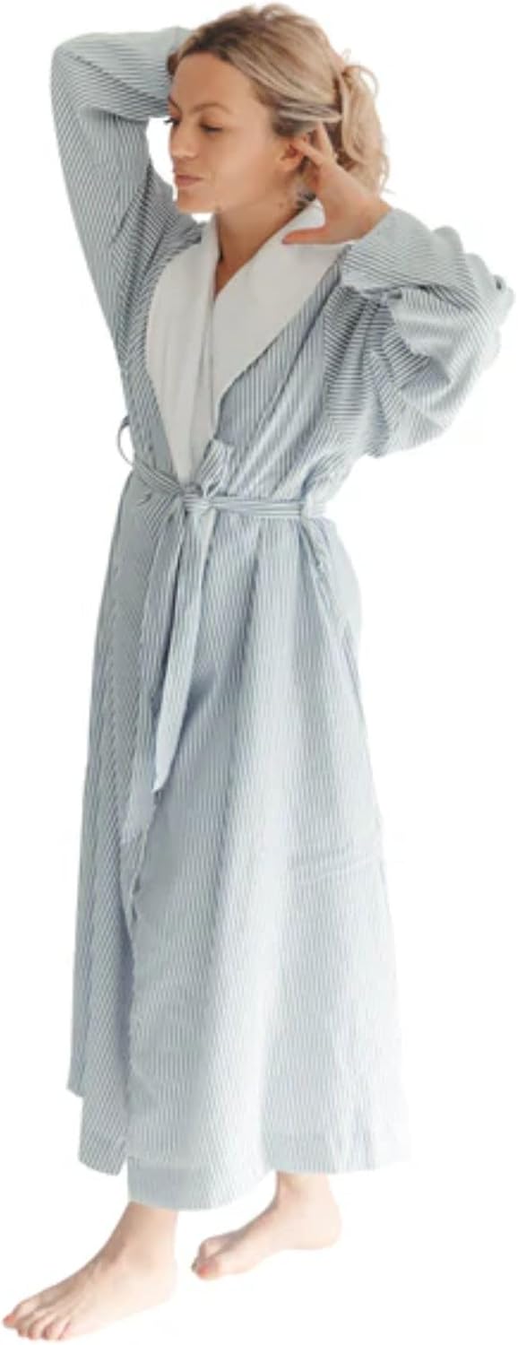 Telegraph Hill Double Layer Bathrobe - Unisex Seersucker Bathrobe for Sauna, Gym, & Home