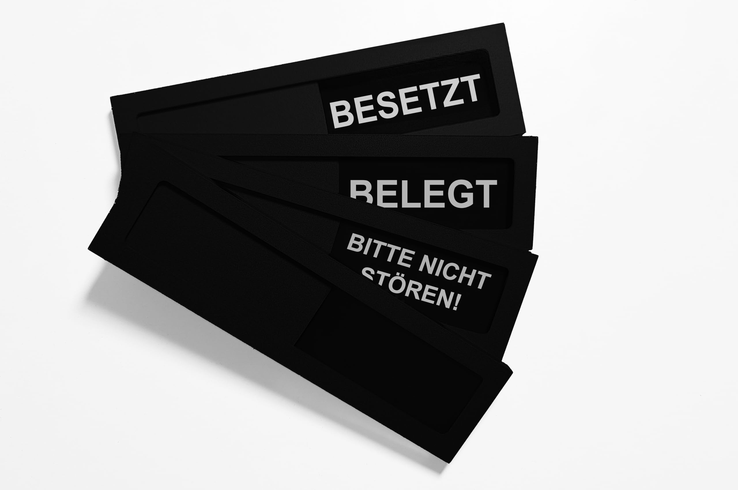 FREI/BESETZT-Schild "Mini" in schwarz - Dezente & elegante 10 x 2,7 x 0,5 cm - Schiebeschild aus Acryl - Schwarzer Rahmen & Schieber mit weißem Text - Starke Klebefläche rückseitig - SynMe Germany