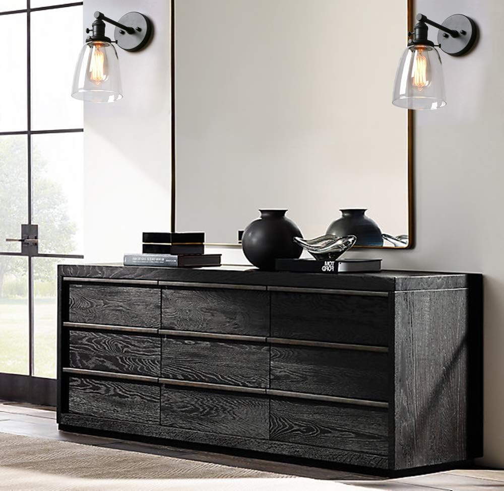 Phansthy Industrial Wall Sconce Light 1-Light Black Sconce with 5.5 Inches Dome Clear Glass Shade