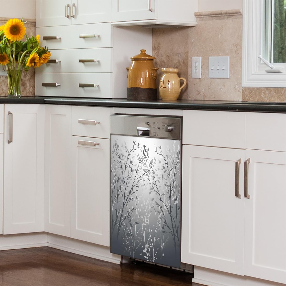 Dishwasher Magnet Cover, Grey Tree Waterproof Fade-Resistant Decorative Cover, Durable Magnetic Panel for Dishwasher