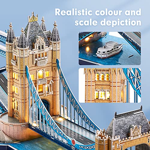 CubicFun LED London Tower Bridge 3D Puzzles for Kids Adults 89 * 24 * 20 CM- London Souvenirs Building Model Kit Gifts - Image 3