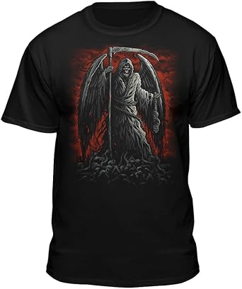 Grim Reaper Skull Angel Wings Chains Ready for Battle in Hell T-Shirt