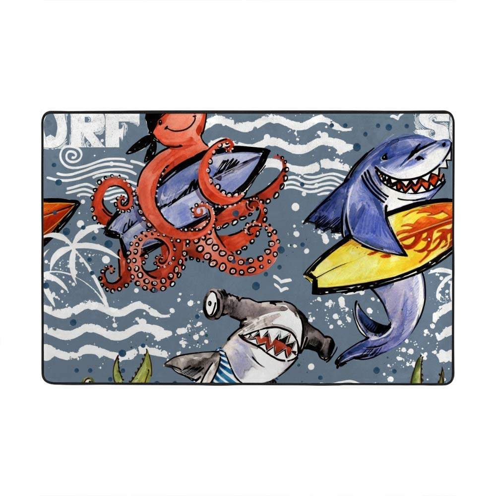 Tapis de salon requin pieuvre grand tapis chambre enfant bleu