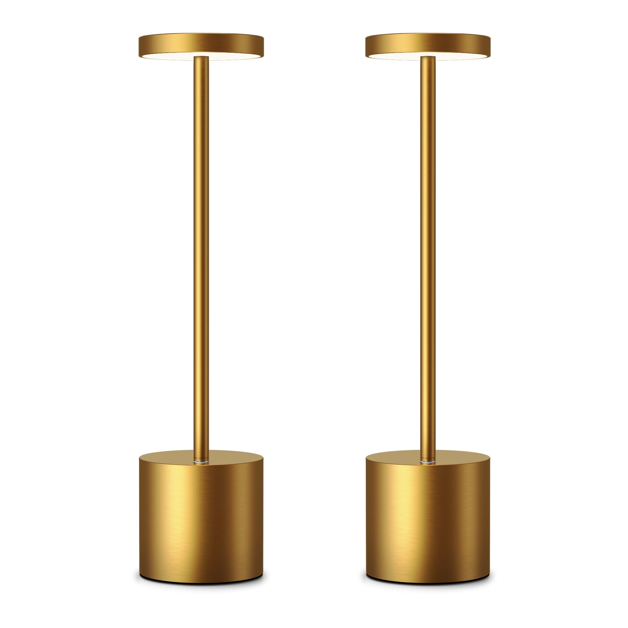 HYMZP Rechargeable Cordless Table Lamps, 34CM Portable 6000mAh Battery Table Light, 3 Color Stepless Dimming LED Table Light with Memory Function, for Outdoor/Patio/Restaurant (2 Pack Gold)