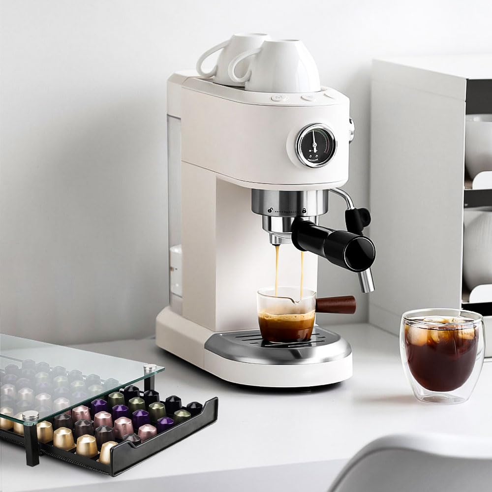 Soporte para Cápsulas de Café, Dispensador Capsulas Vertuo,Organizador Capsulas Vertuo,Cajón para almacenar cápsulas de Vertuoline (60 (vidrio))