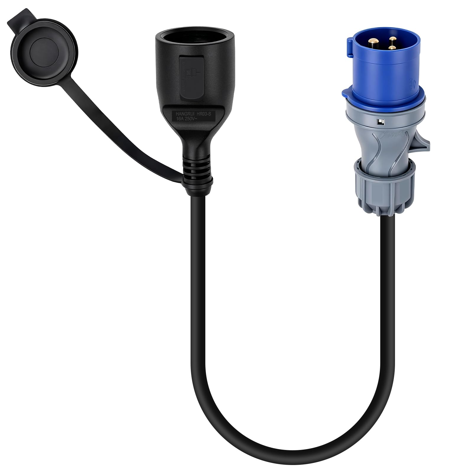 Adaptateur CEE Mâle vers Prise Schuko Femelle, Adaptateur Prise Camping Car Câble de 60cm H07RN-F3G 2,5 mm² Protection IP44, 250V 16A Adaptateur CEE pour Camping Car, Caravane, Chantier et Extérieur