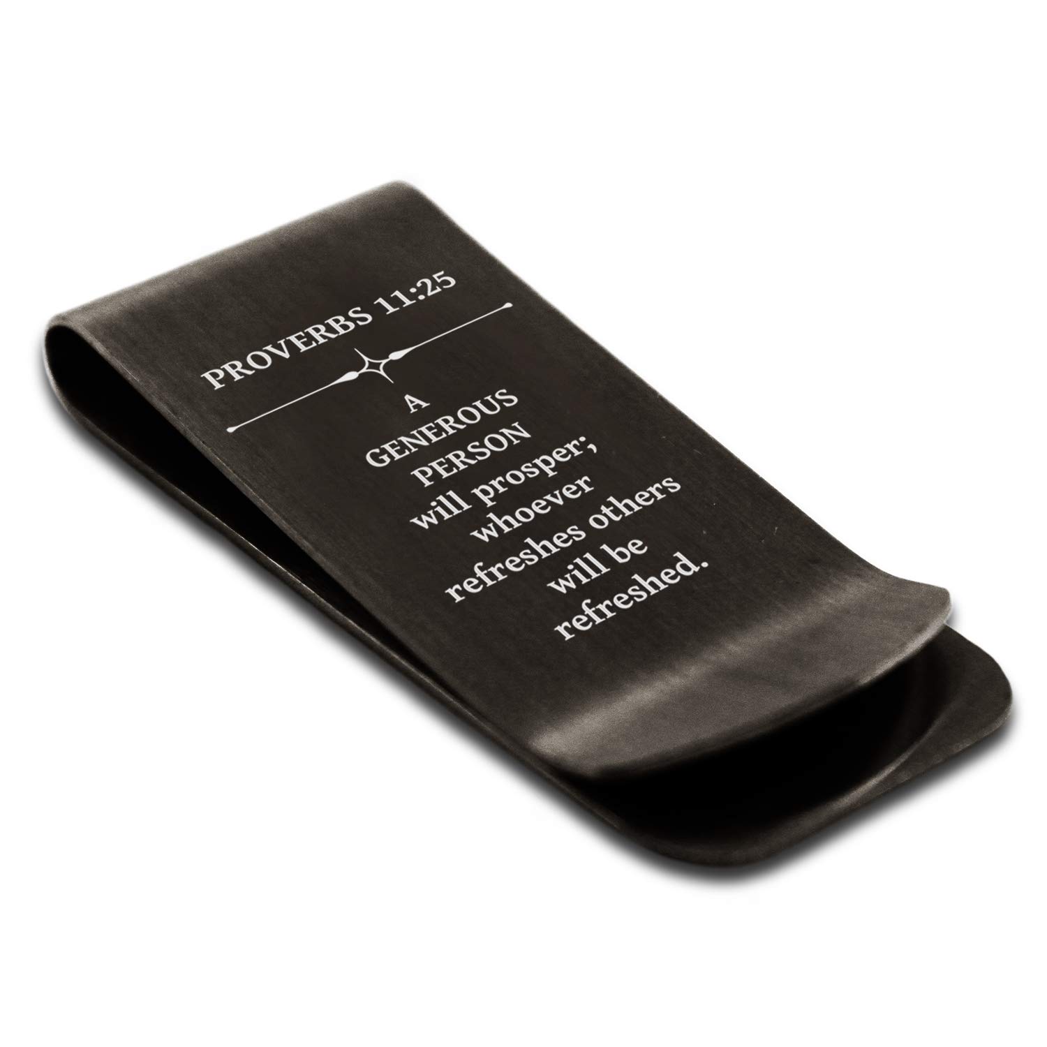 Matte Black Stainless Steel Generosity Proverbs 11:25 Money Clip Credit Card Holder