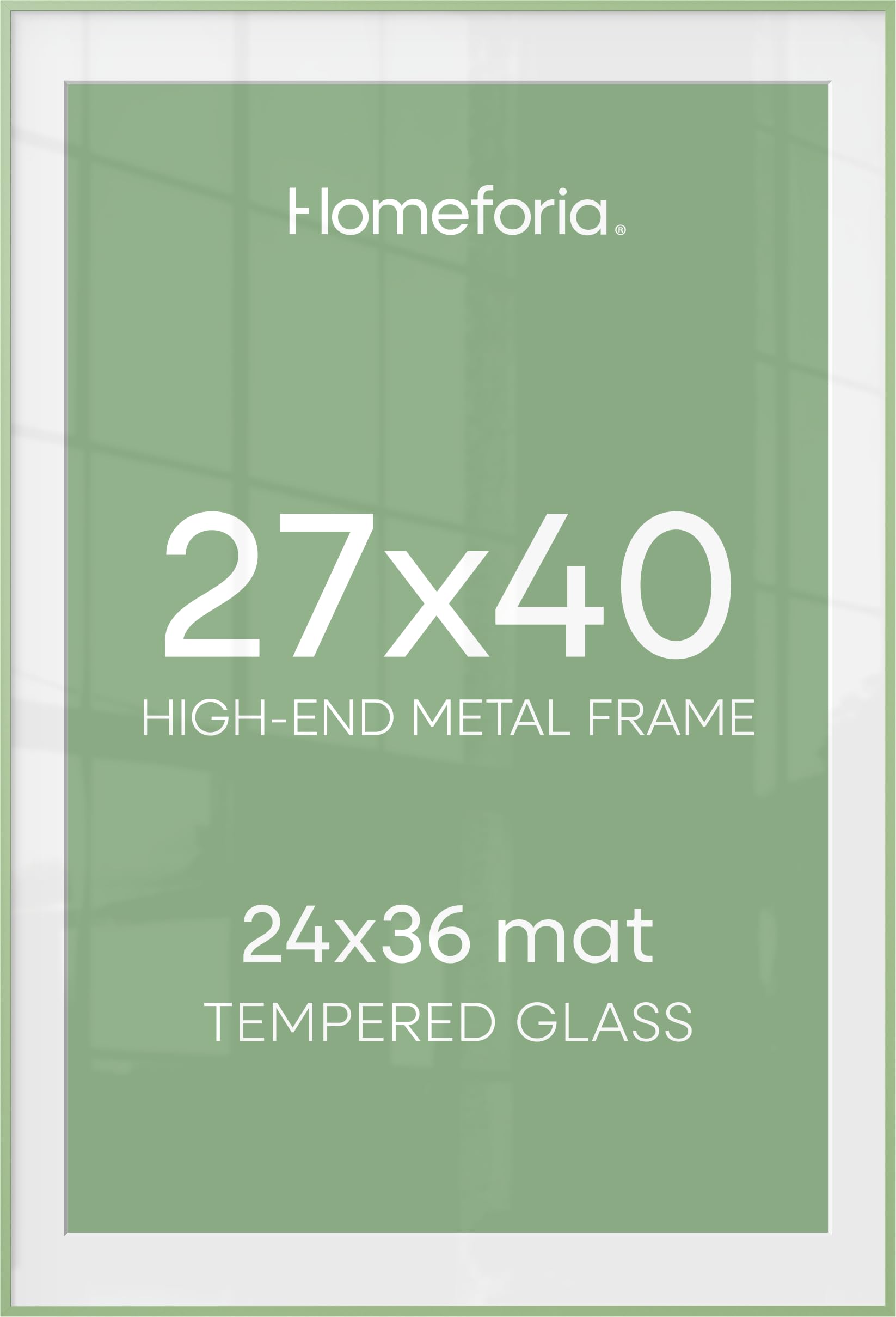 Homeforia 27x40 Poster Frame Sage Green, High End Metal 27x40 Large Picture Frames with Mat 24x36 inch Photo, 27 x 40 Thin Frame Matted to 24 x 36 Art, 40x27 Frames, Tempered Glass, Wall Kit, Set of 1