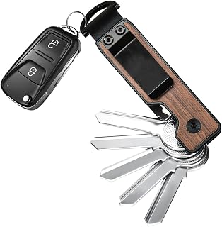 KIEIYI Carbon Fiber or Aluminum Key Organizer Holder for 2-5 Keys - Compact Keychain with Pocket Clip for Men Women