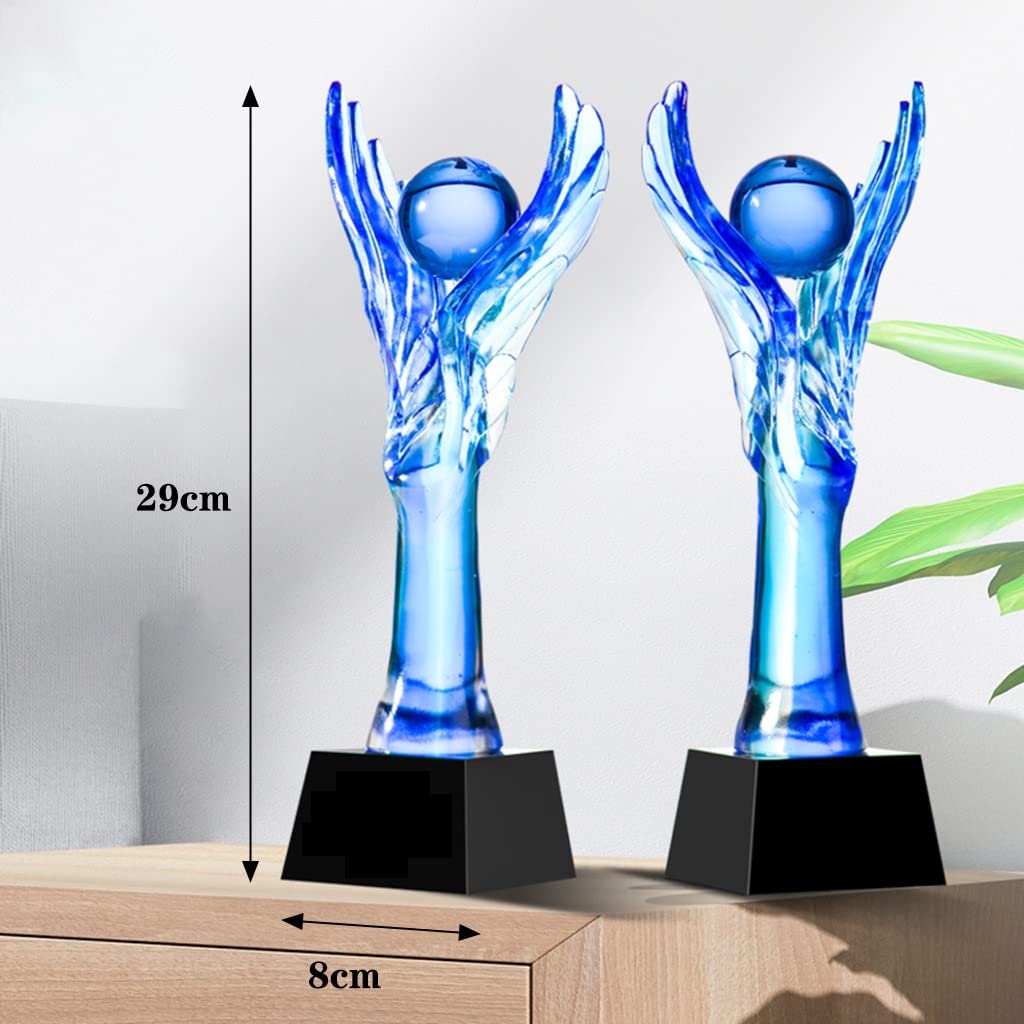 Pokale, Medaillen Auszeichnungen Trophäe Aus Blauem Glas Dekorationsornamente Für Den Heimarbeitsplatz Meisterschaftstrophäe des Talentwettbewerbs Schöne Trophäe Jubiläums-Souvenir-Trophäe Pokale
