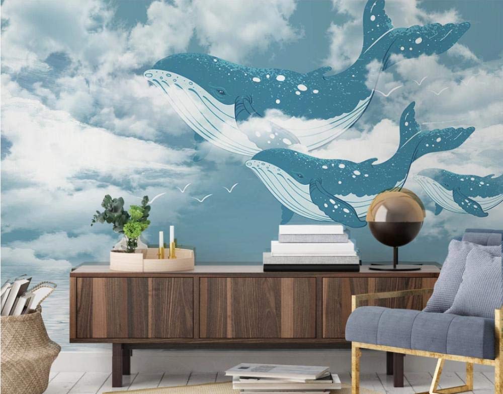 Papier peint ciel méditerranéen baleine pour un intérieur serein et doux