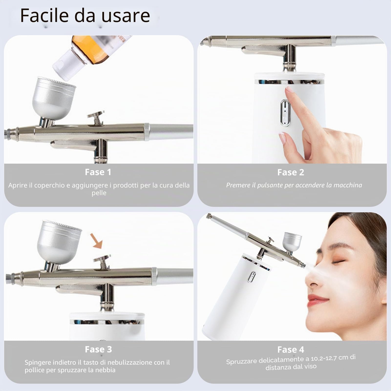 Microtree Spruzzatore di ossigeno per acqua per la pelle del viso, spray ad alta pressione, umidificatore portatile e ricaricabile, 0,3 mm nano vapore facciale