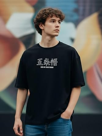 Men Drop Shoulder Half Sleeve Round Neck Graphic Printed Cotton T-Shirt - Gojo satotu – Jujutsu Kaisen product image
