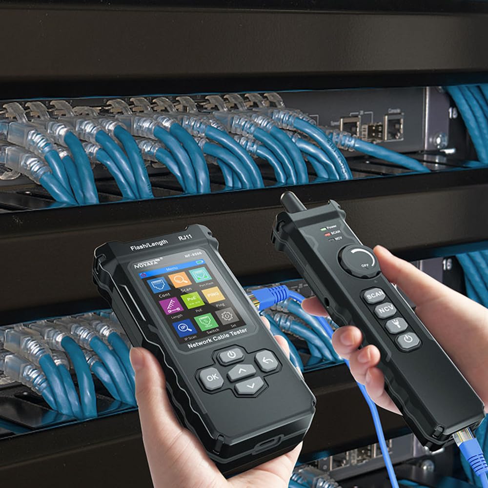 NF-8506 Network Cable Tester with IP Scanner, TDR, PoE, Ping Test, and Network Rate Test - Ethernet Cable Toner for RJ11/RJ45/CAT5/CAT6 LAN, Telephone Cable Finder, and Port Flashing Tool (NF-8506)