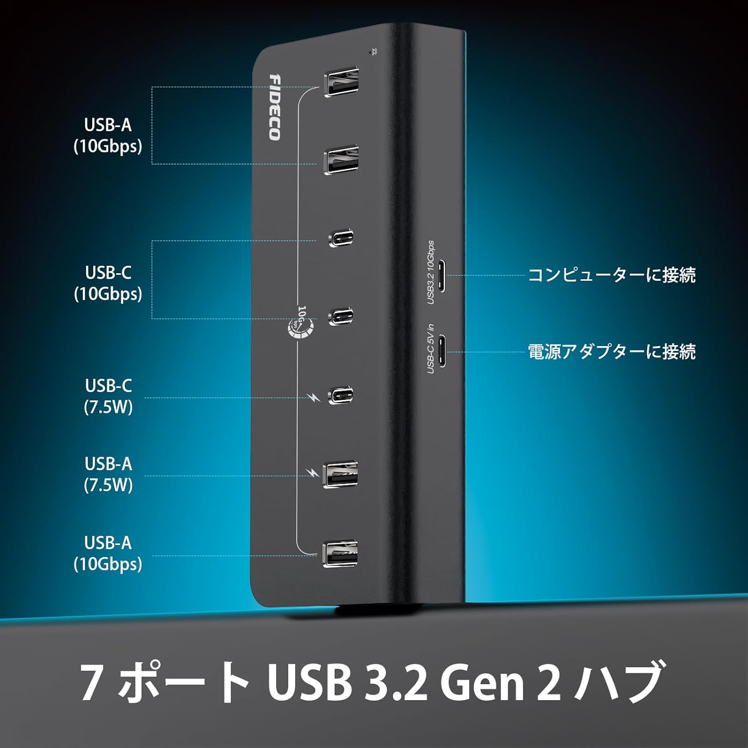 Diagram of FIDECO USB Hub ports and connections