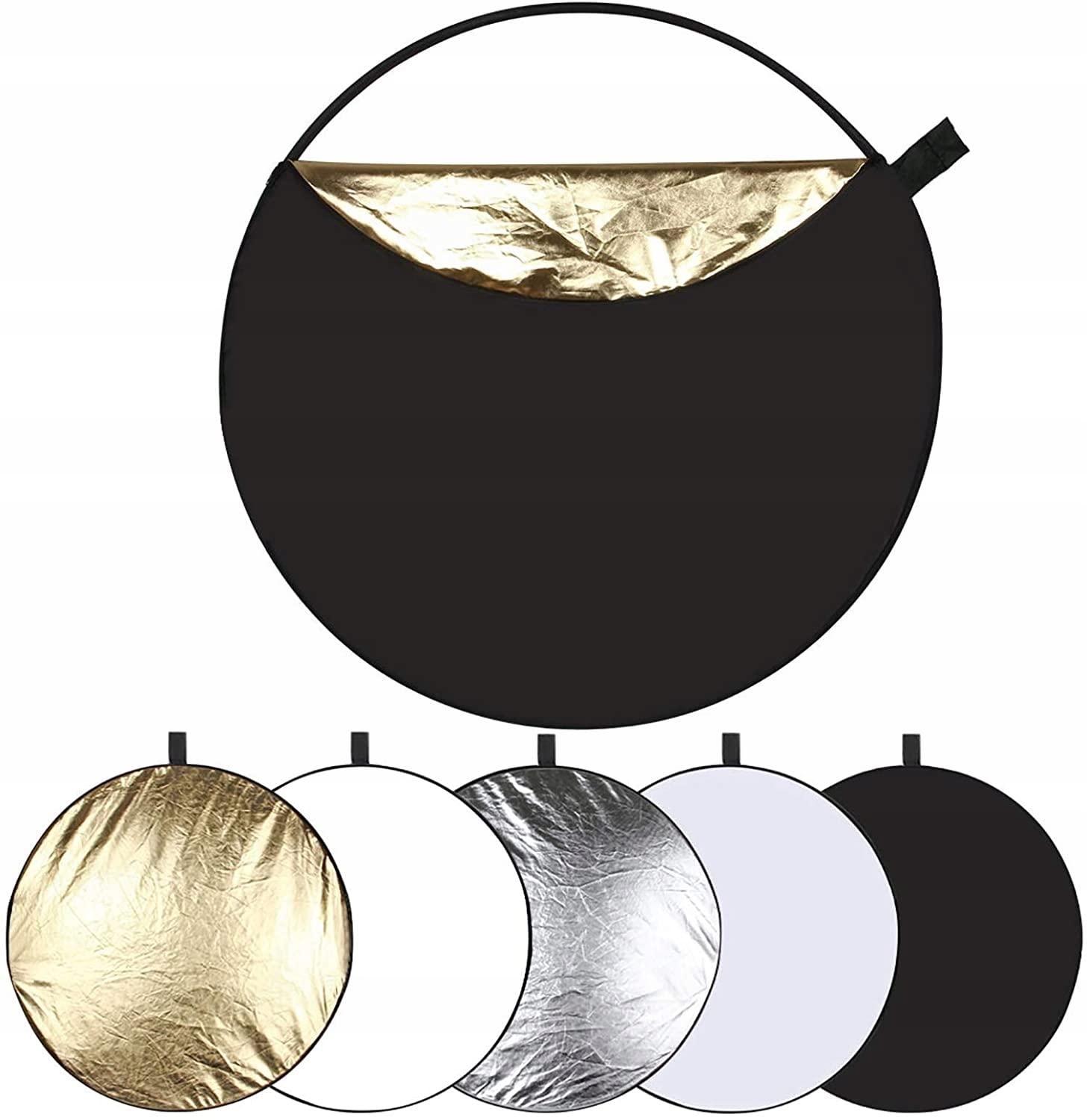 Retoo 5 in 1 Reflektor 60cm Lichtreflektor Lichtdiffusor Fotografie Rund Faltreflektor Tragetasche Zusammenklappbarer Durchscheinend Silber Gold Weiß Schwarz für Portrait Foto Hochzeitsfotografie