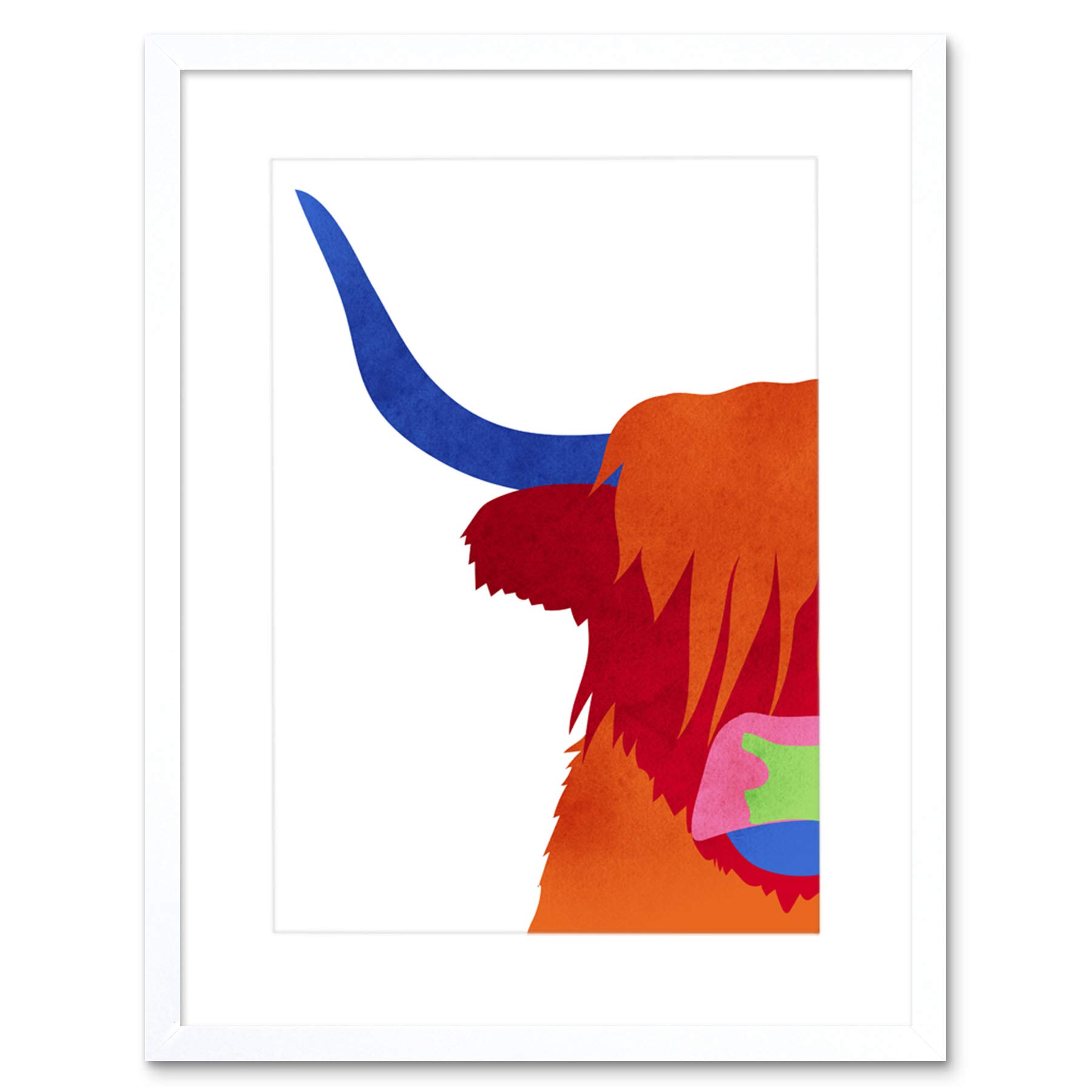 Wee Blue Coo Bright Highland Scottish Cow Bull Coo Colourful Framed Art Print