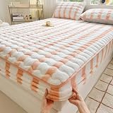 Flanell Weich Bettlaken Spannbettuch Tiefe Tasche Queen Size Laken Europäisch Verdickt Spannbettlaken(G,180X200cm+2 Pillowcases)