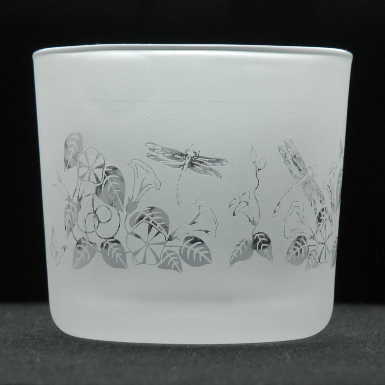 Animo Glass Votive Tea Light Candle Holder, Frosted Etched Glass Holders with Dragonfly Design - Clear Tealight Candle Holder for Birthday, Party Gift and Home Decor Dragonfly