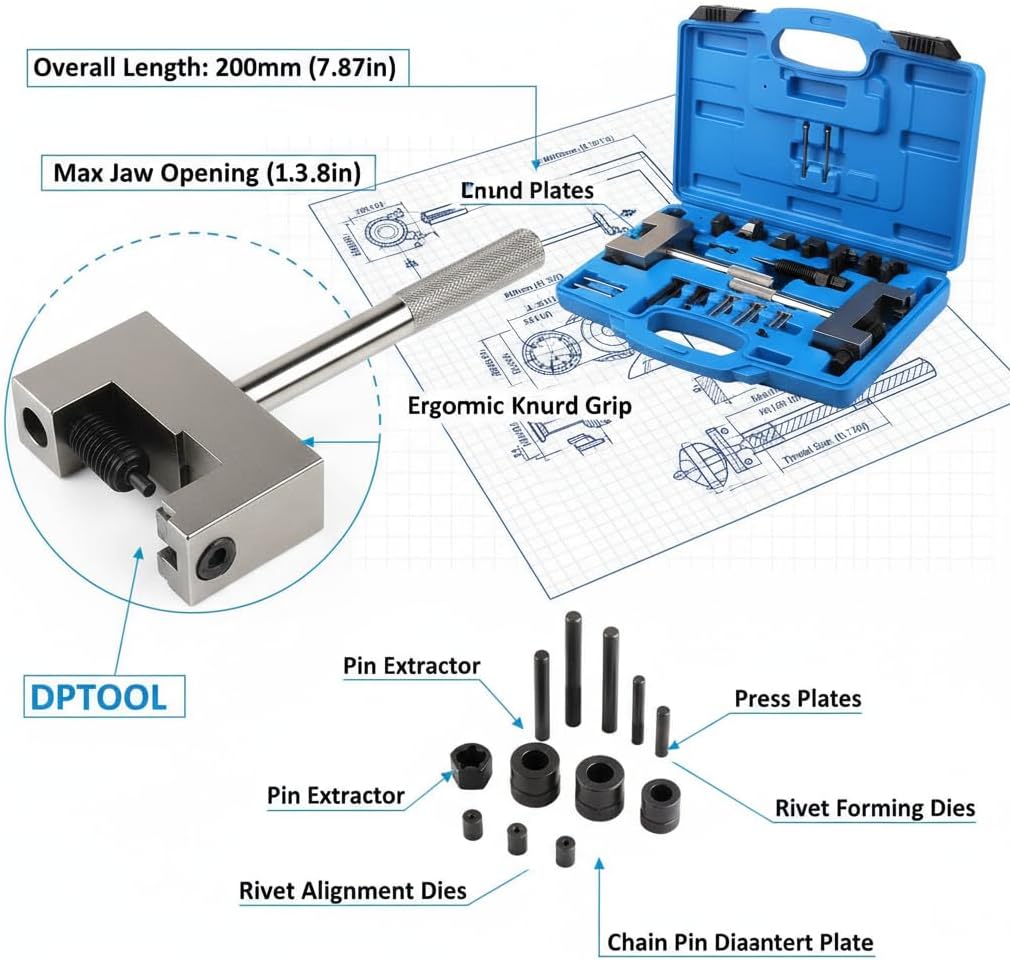 Engine Timing Chain Riveting Tool Kit for Mercedes Benz M271 M272 M273 M276, Master Camshaft Breaker & Riveter Set, Compatible with W204 W212 Jeep Chrysler 3.0 CRD, Replacement for 272589006300