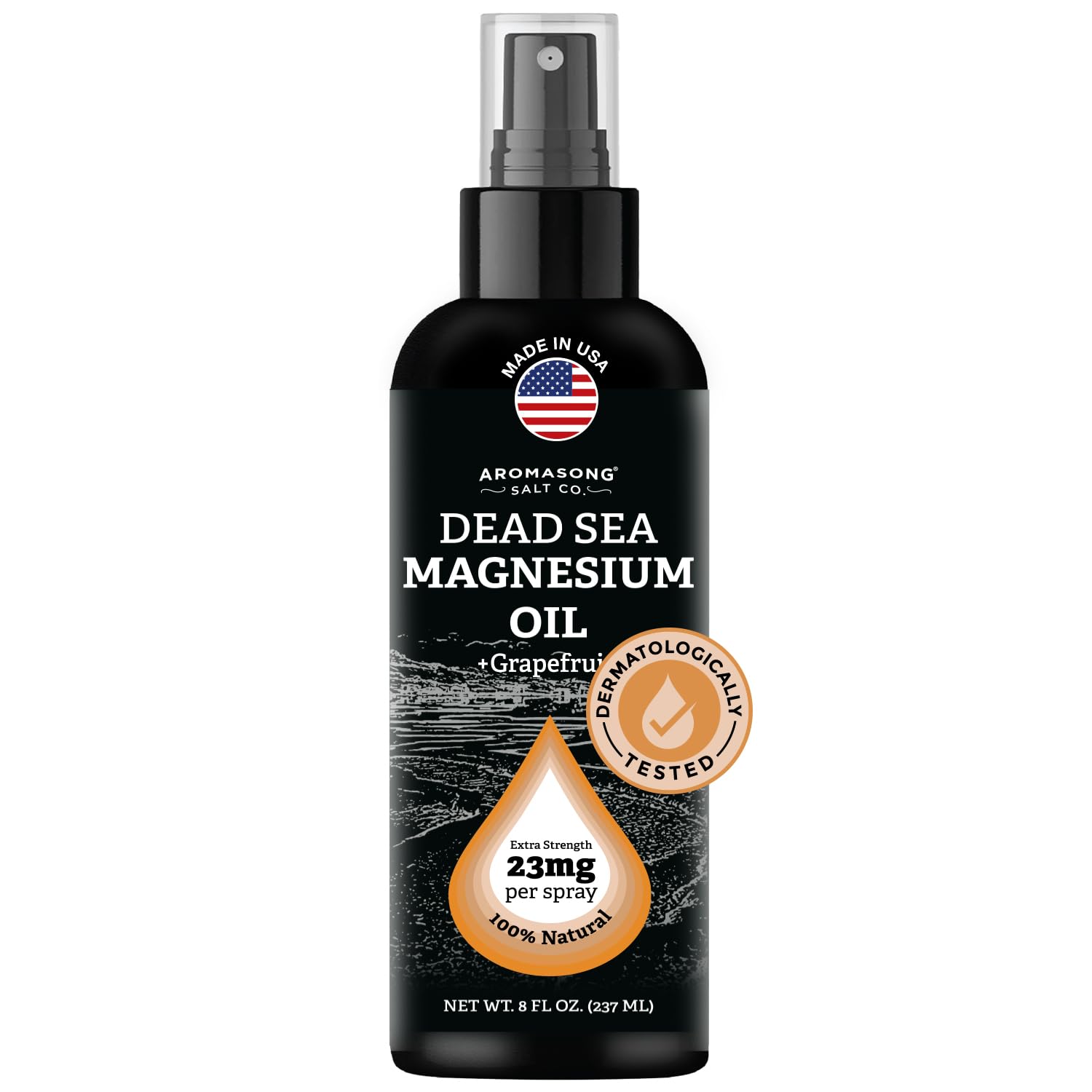 Aromasong Magnesium Spray Grapefruit- Extra Strength (23mg in Each Spritz) 8 Oz - Natural and Pure Magnesium Oil Spray - Made in The USA - for Leg Discomfort and Promotes a Calm Sleep Grapefruit 8 Fl Oz (Pack of 1)