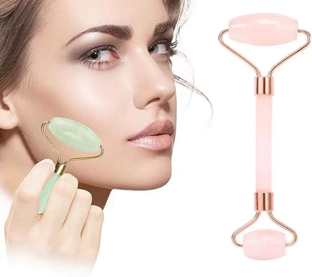 Jade Roller, Face Roller, Facial Beauty Roller Skin Care Tools, Quartz Massager for Face, Eyes, Neck, Body Muscle Relaxing and Relieve Fine Lines and Wrinkles (Rose gold)