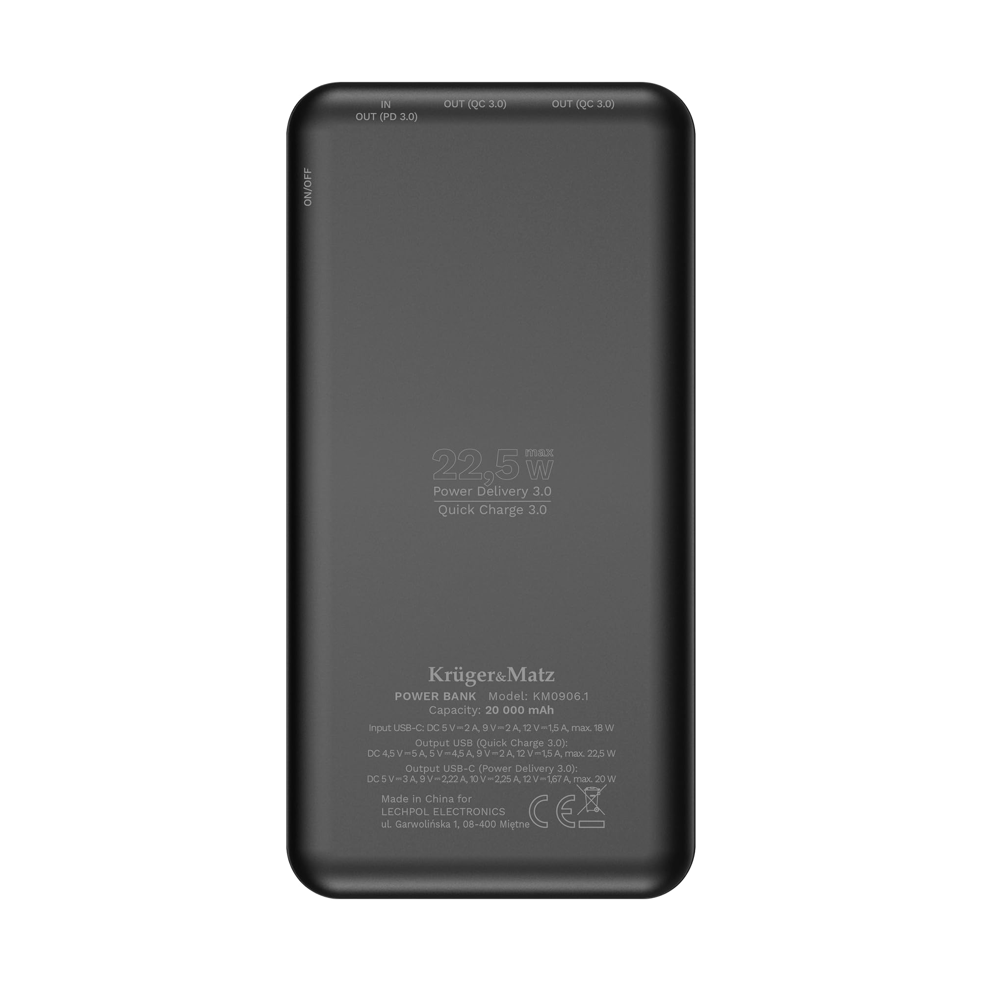 Krüger&Matz Powerbank 20000 mAh Li-pol Funkcja QC oraz PD KM0906.1