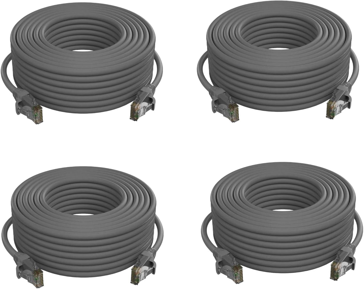 TIGERSECU Cat5e Ethernet Cable, 60-Feet, 1000 Mbps High Speed Cable, 100 MHz Bandwidth, LAN Network Cord, with RJ45 Connectors, Weatherproof UV Resistant, Grey (4-Pack)