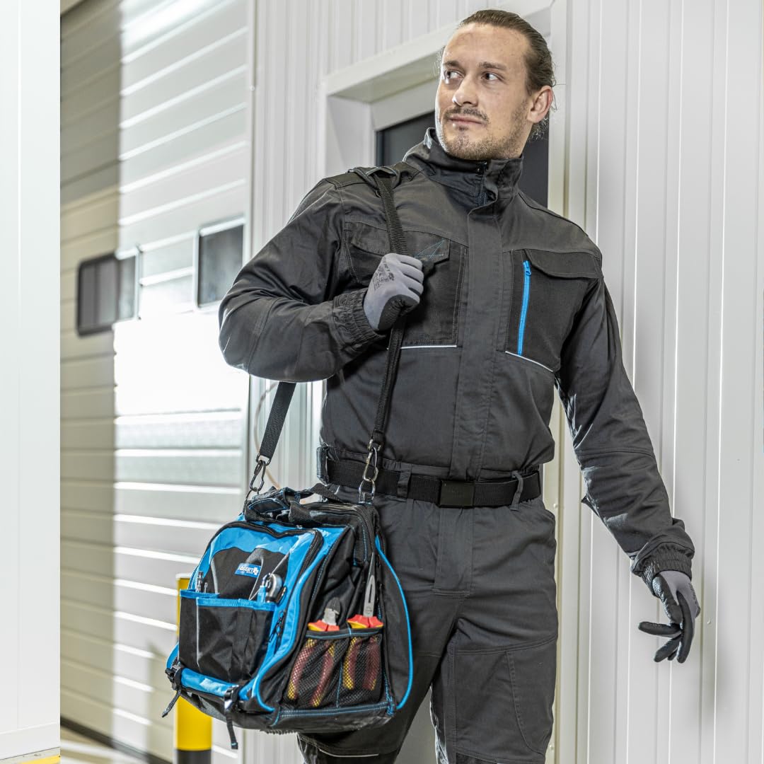 Högert Technik - Sac d'électricien résistant | Sac à outils d'électricien | Multifonction pour bricoleurs | En polyester 600D | 3 poches latérales | 4 poches extérieures | 3 compartiments principaux