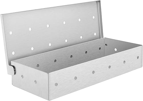 TRENDBOX Caja de ahumador de acero inoxidable para astillas de madera, caja de ahumadores de carne superior en accesorios para asar barbacoa, añade