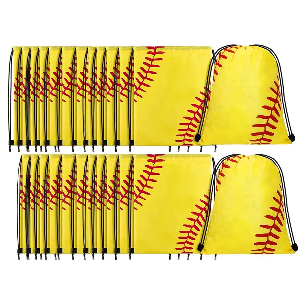 Borse da softball con coulisse, confezione da 25 zaini sportivi in poliestere, per squadra, palestra, viaggi, 43 x 34 cm, giallo per uomini e donne (giallo)